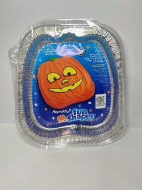 Vintage Reynolds Fun Shapes Aluminum Foil Pumpkin Cake Pan 2 Pans/Lids Halloween